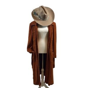 Vintage Split End Ltd Orange Brown Suede Leather 1970s Trench Coat Women's 13/14